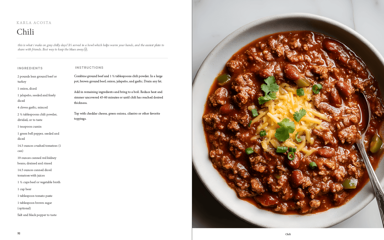 Chili, a recipe shared by Karla Acosta